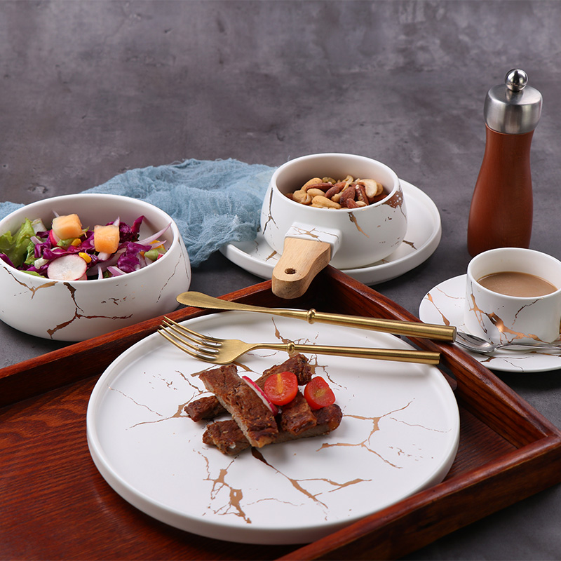 レストラン食器セット パーティーディナーセット 大理石食器セット 北欧釉ディナープレートとボウルセット、オーブン/食器洗い機対応 