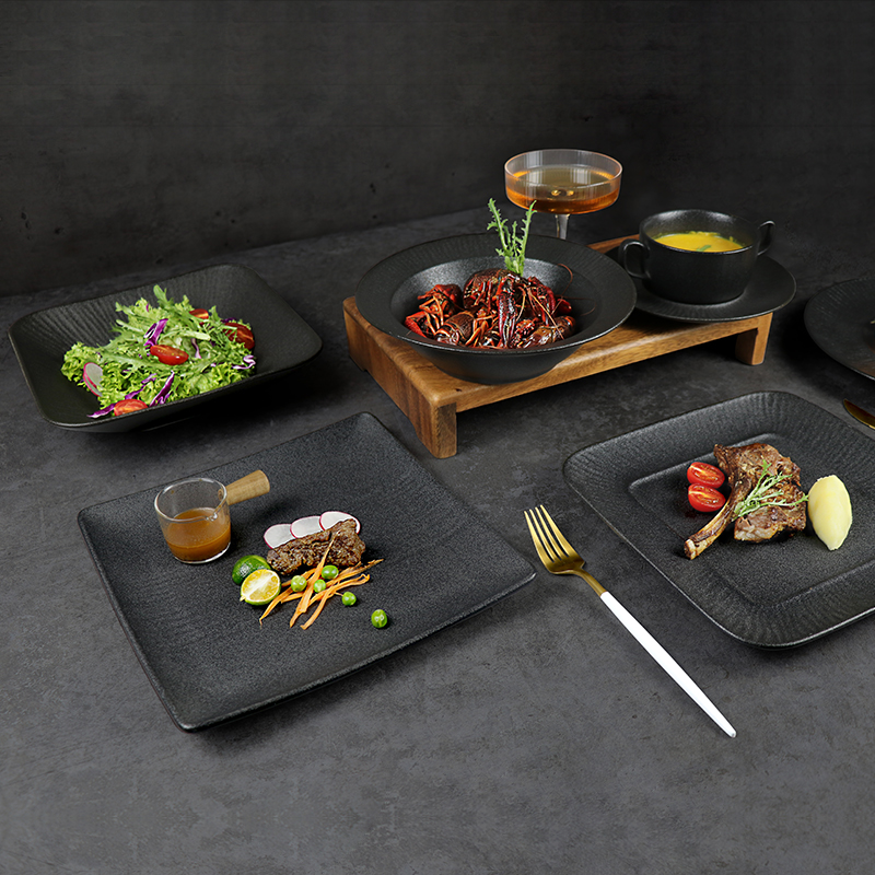 ブラックスクエアディナープレート磁器レストラン食器