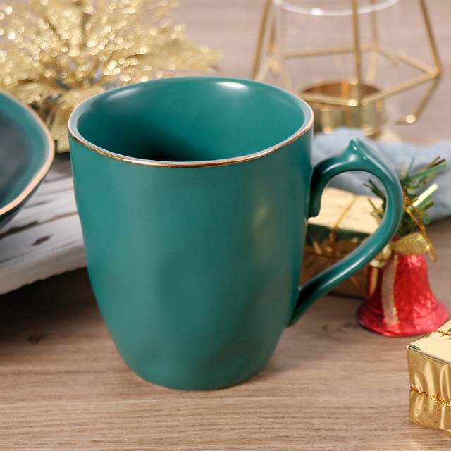 磁器ゴールドリムマグカップクリスマスグリーンセラミックカップ