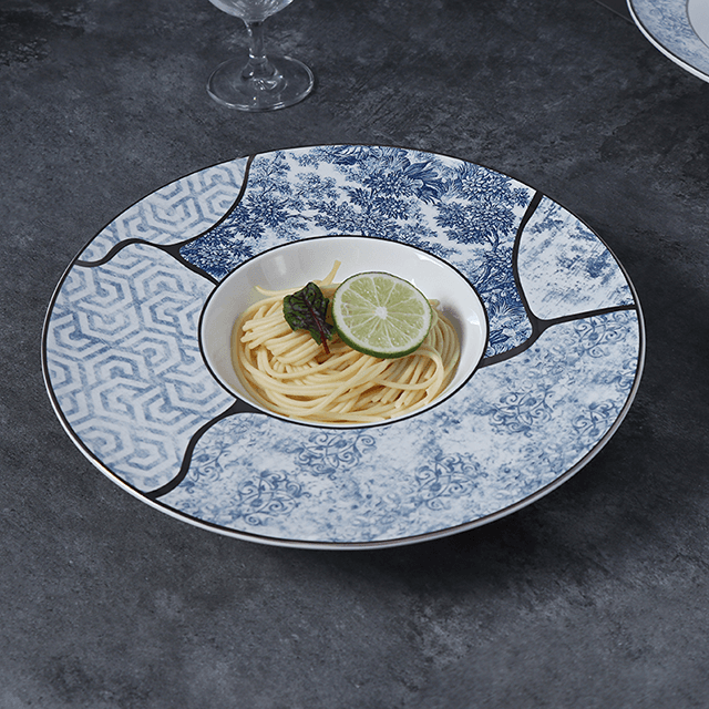 青と白のボーン チャイナ ディナー セット ホテル サプライヤー