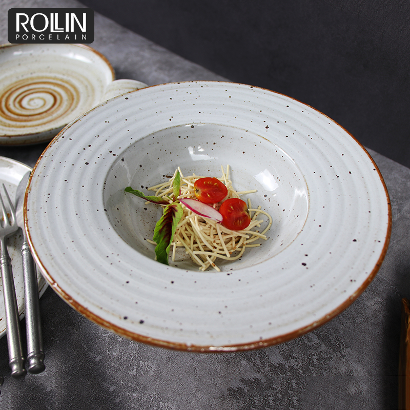 420 ミリリットルスープ食器プレート素朴な陶器パスタ皿食器パスタプレートレストラン用 