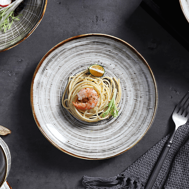 Amazon用レストランスーパーストーンウェアプレート用ラウンド25cm磁器プレート 