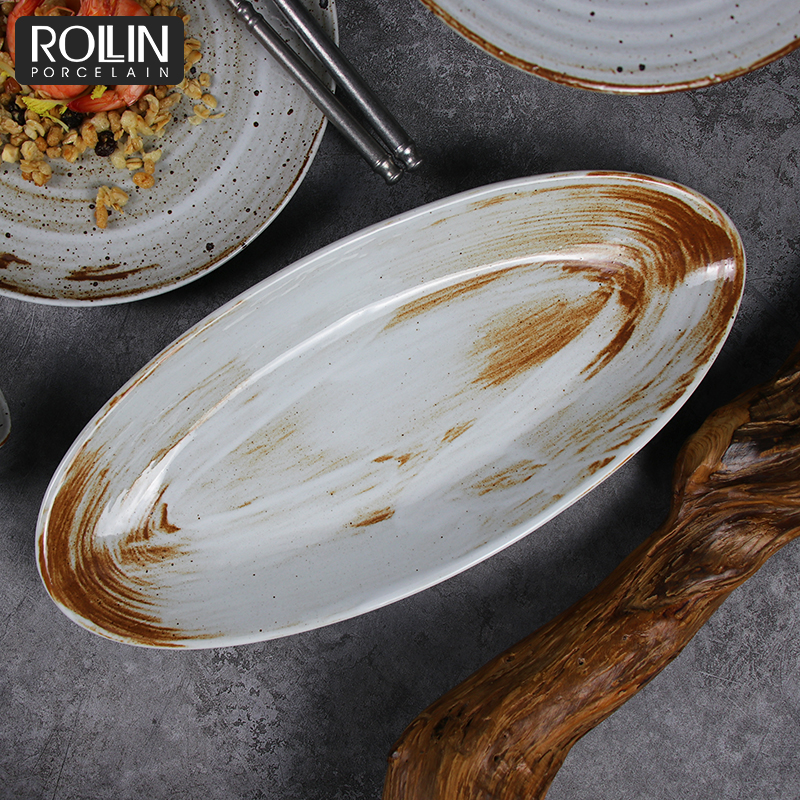 カスタマイズされたプレート磁器食器セラミックディナー皿プレートセラミックオーバルプレートレストラン